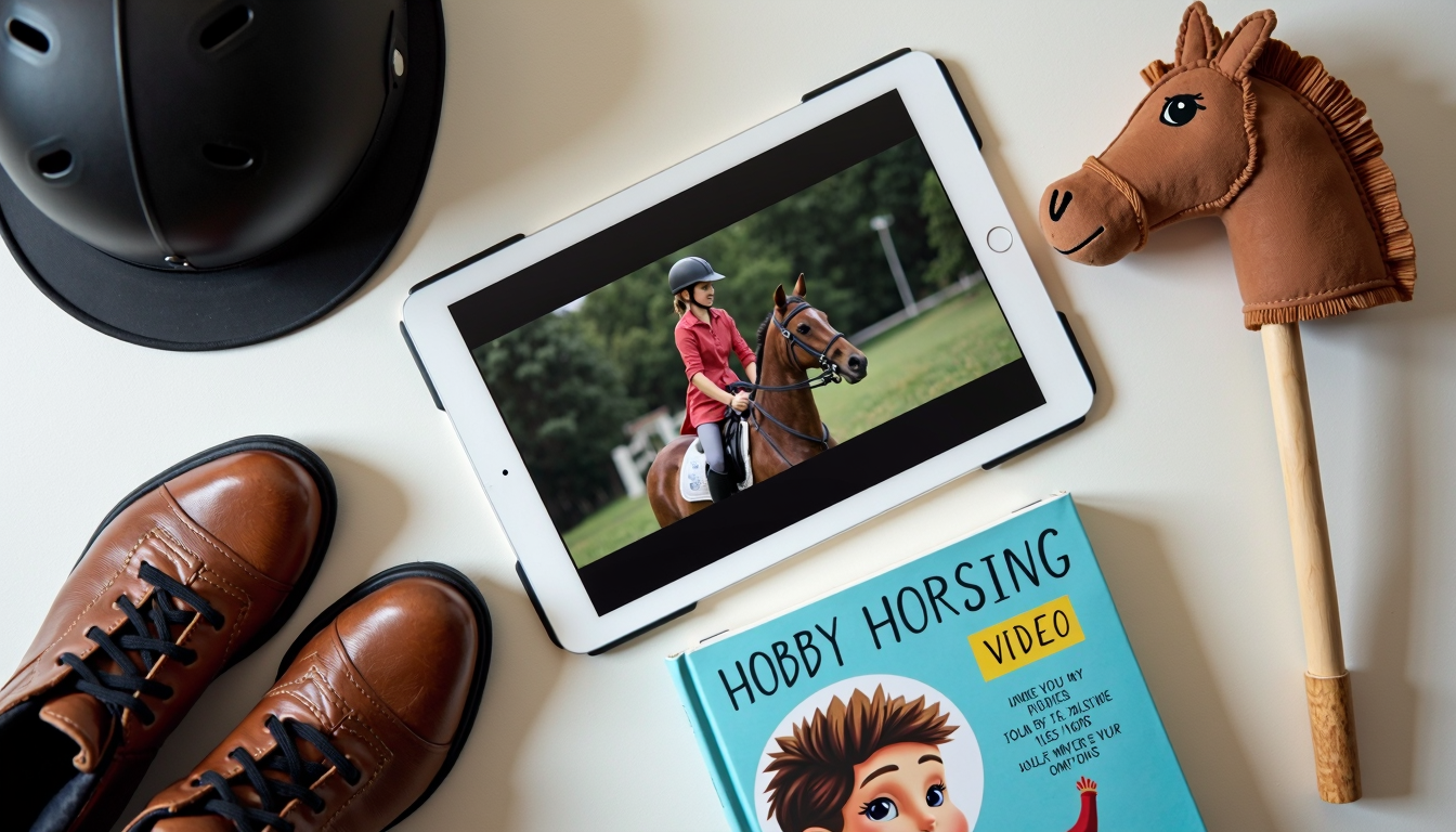 Hobby horsing book and video tutorials on a tablet.